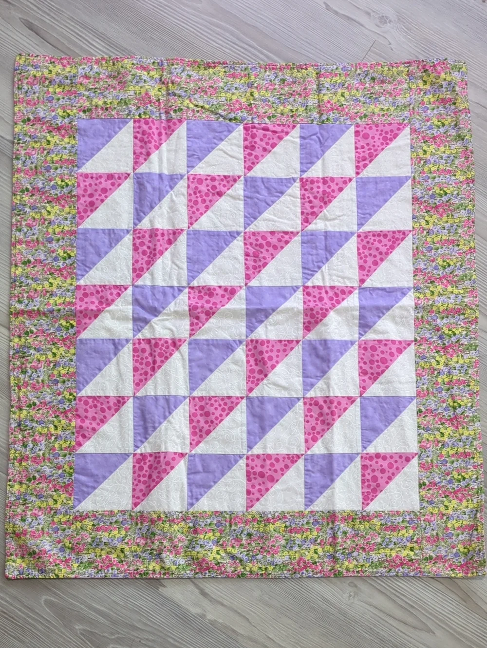 Handmade Baby Quilt Blanket Pink Purple Floral Patchwork Nursery Gift